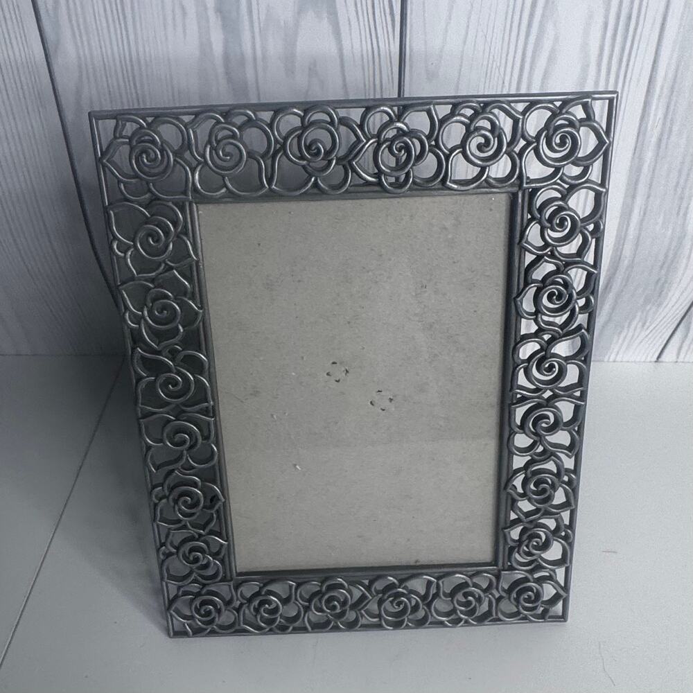 Vintage Floral Scrolling Pewter Picture Frame Ornate 8x10